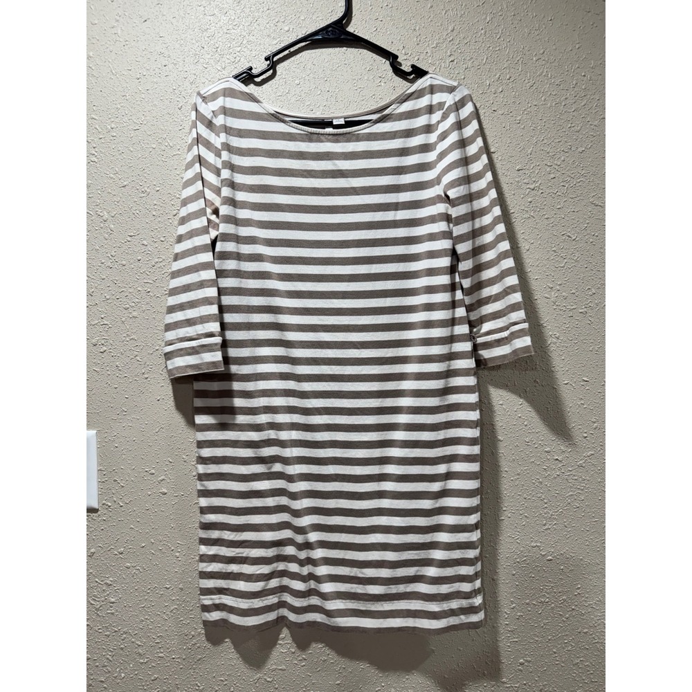 LC Lauren Conrad Tan White Striped Boat Neck 3/4‎ Sleeve T-Shirt Dress Small